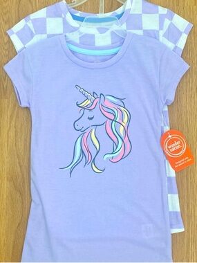 Wonder Nation Girls 2-Pack Sleep Gowns Size 3T Unicorn Purple Checkered NWT